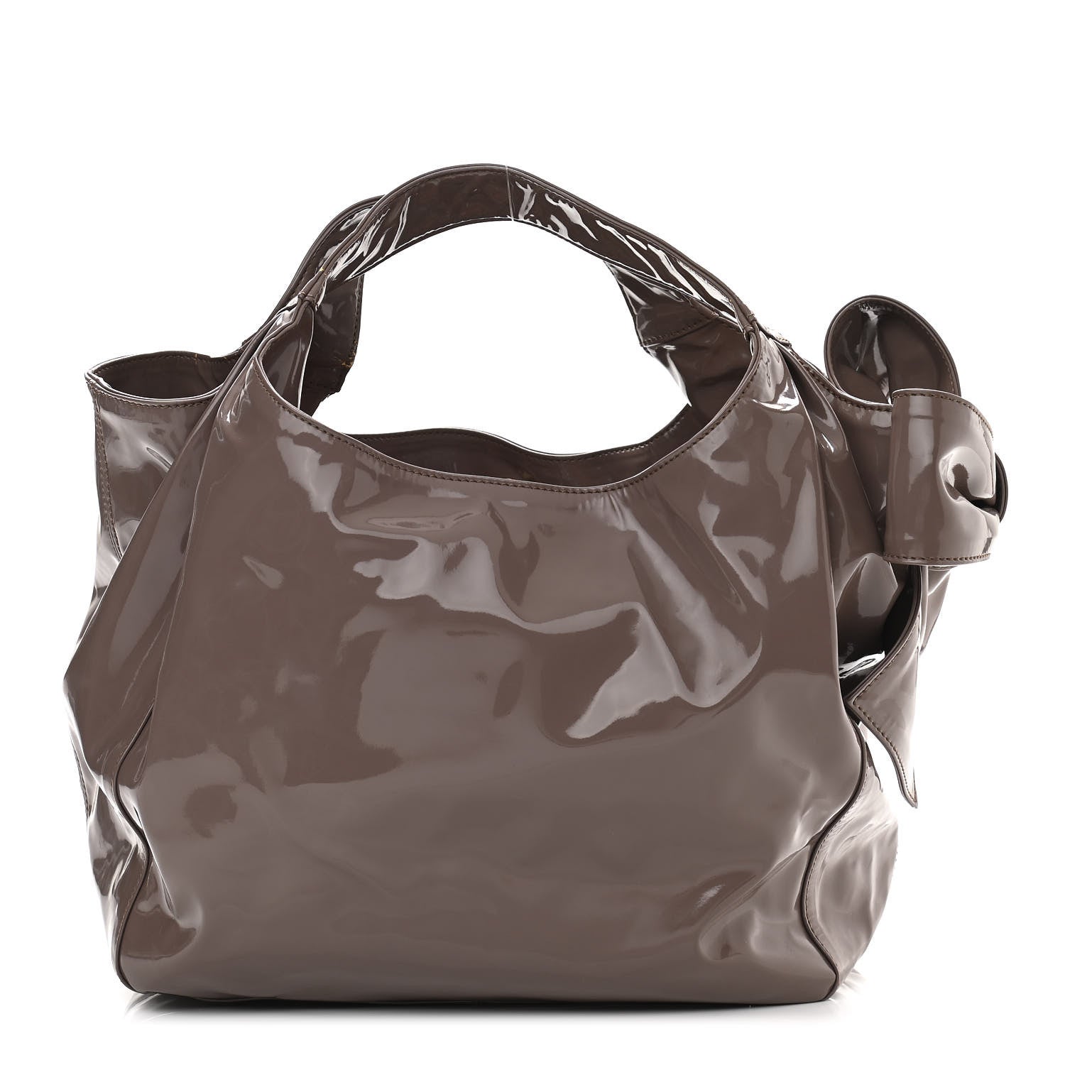 Valentino Garavani Patent Lacca Large Nuage Bow Hobo Brun 1 of 13