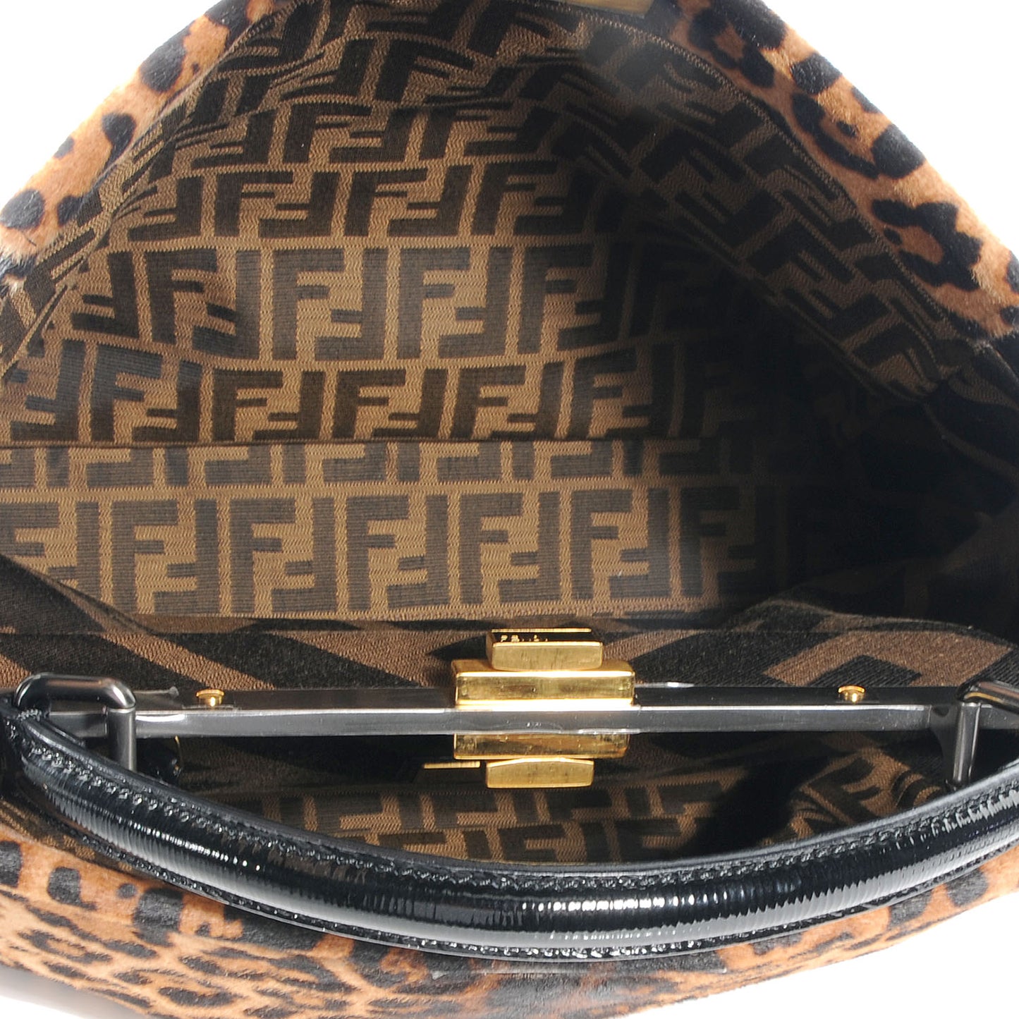 Calf Hair Leopard Print Zucca Large Peekaboo Iconic Satchel Tobacco