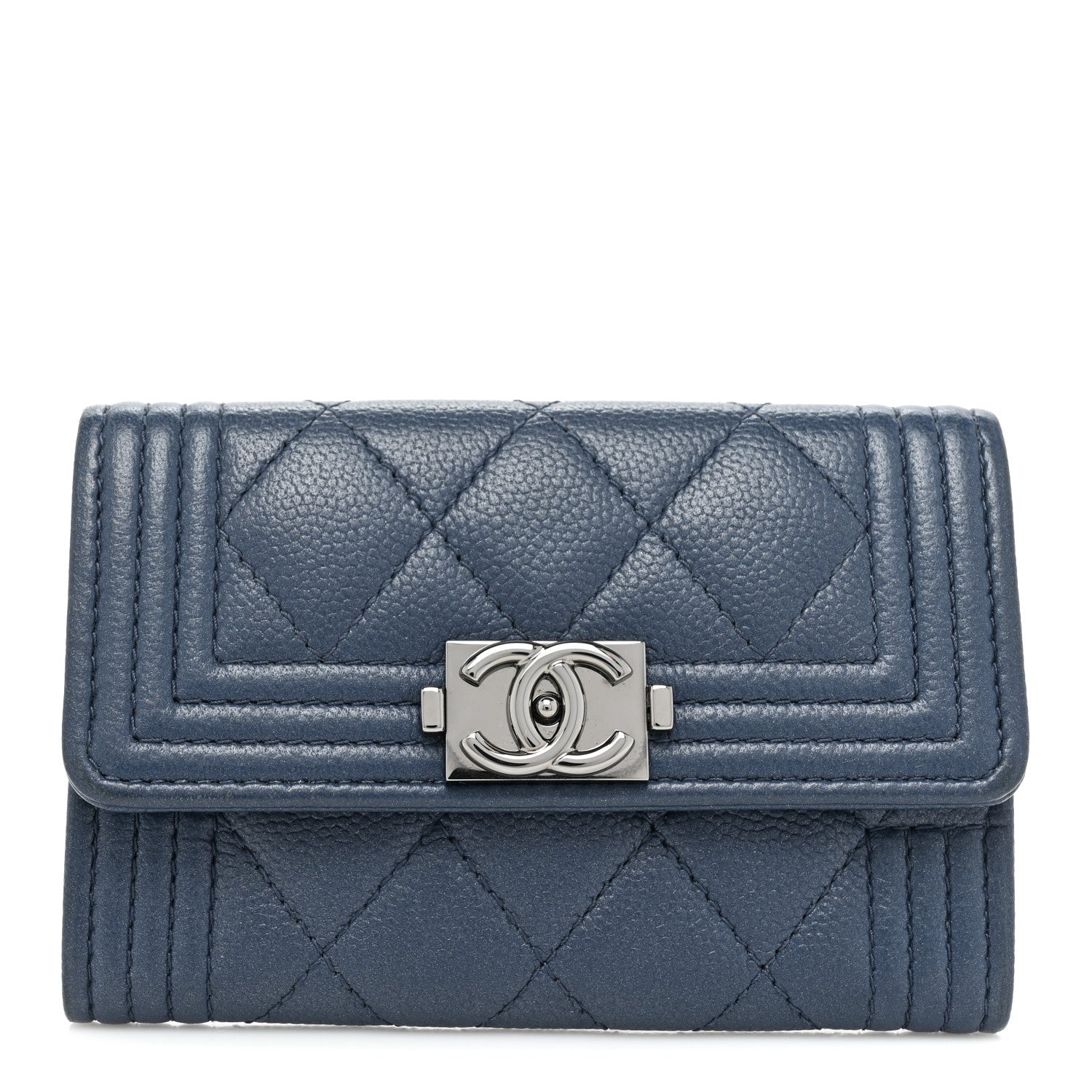 Chanel Caviar Quilted Boy Flap Card Holder Blue 1 of 11