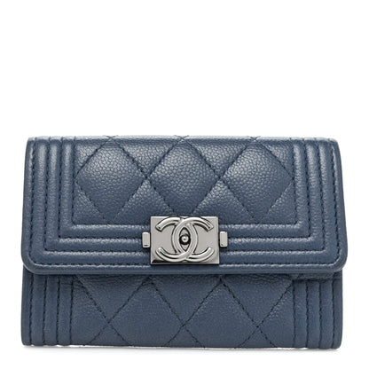 Chanel Caviar Quilted Boy Flap Card Holder Blue 1 of 11