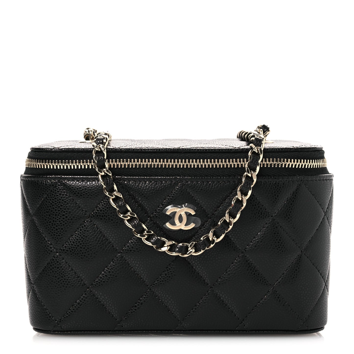 Caviar Quilted Small Vanity Case With Chain Black Black