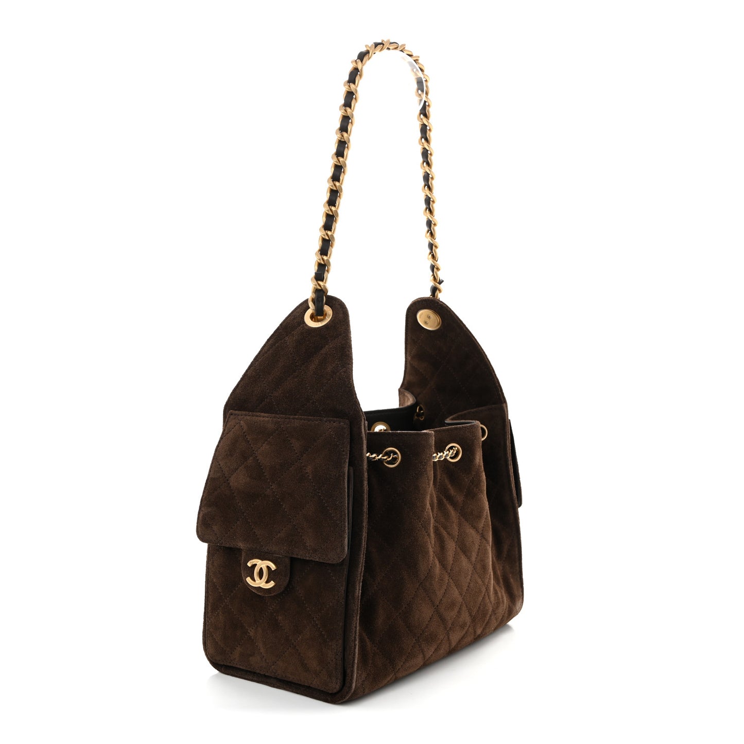Suede Quilted Small Chanel 25 Handbag Dark Brown