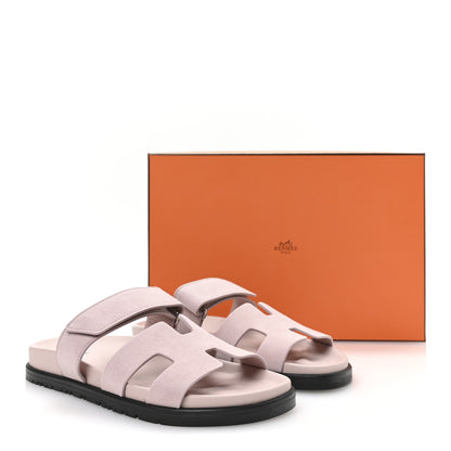 Hermes Suede Goatskin Womens Chypre Sandals 36 Rose Porcelaine 9 of 9