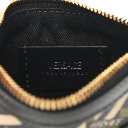 Versace Coated Canvas Calfskin La Greca Modular Zip Pouch Black Green Beige 6 of 8
