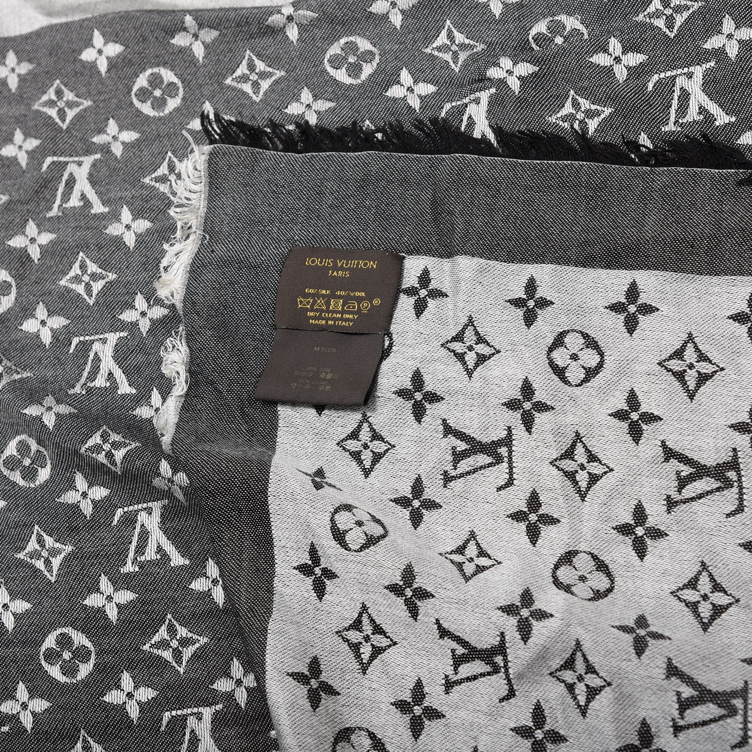 Louis Vuitton Silk Wool Monogram Denim Shawl Black 2 of 4