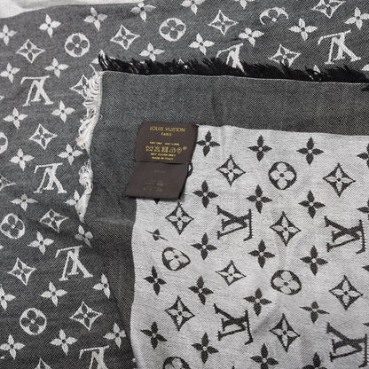 Louis Vuitton Silk Wool Monogram Denim Shawl Black 2 of 4