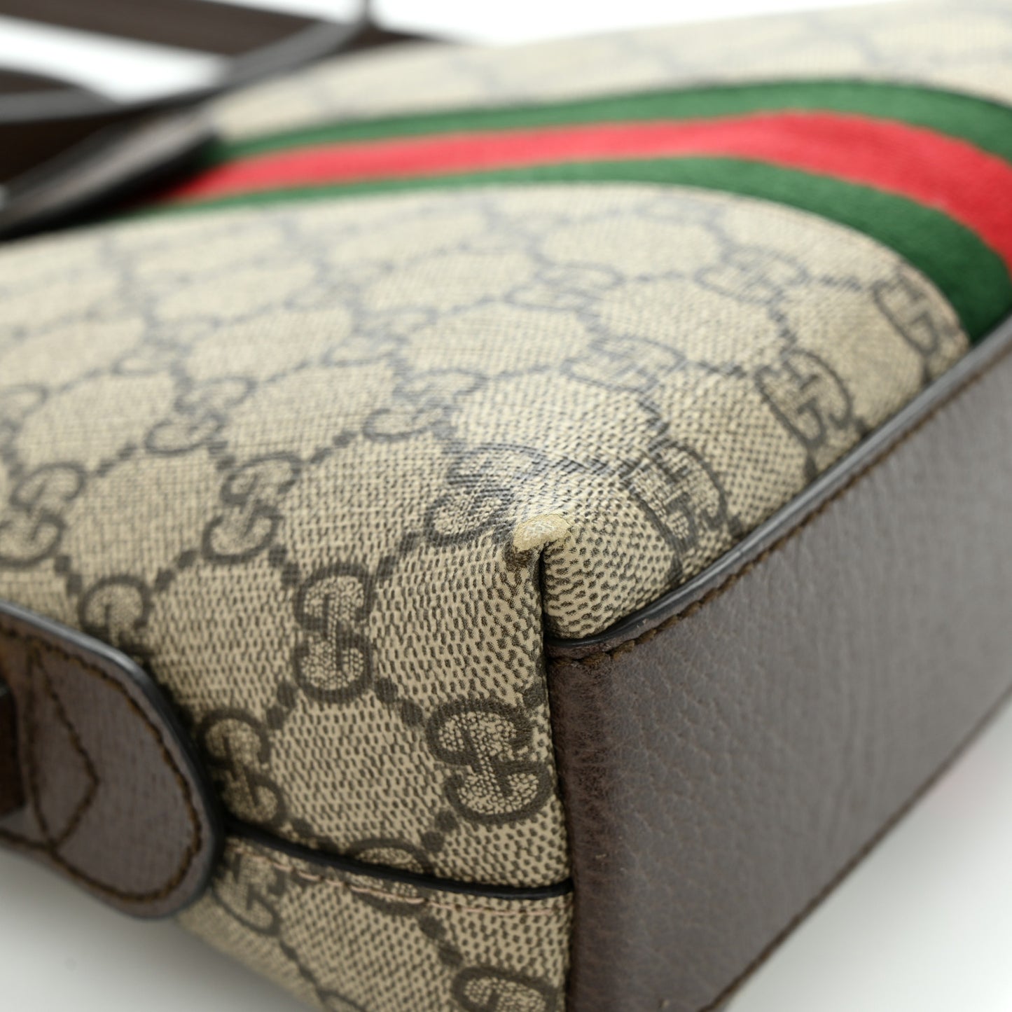 GG Supreme Monogram Textured Dollar Calfskin Web Small Ophidia Dome Shoulder Bag Beige Ebony New Acero