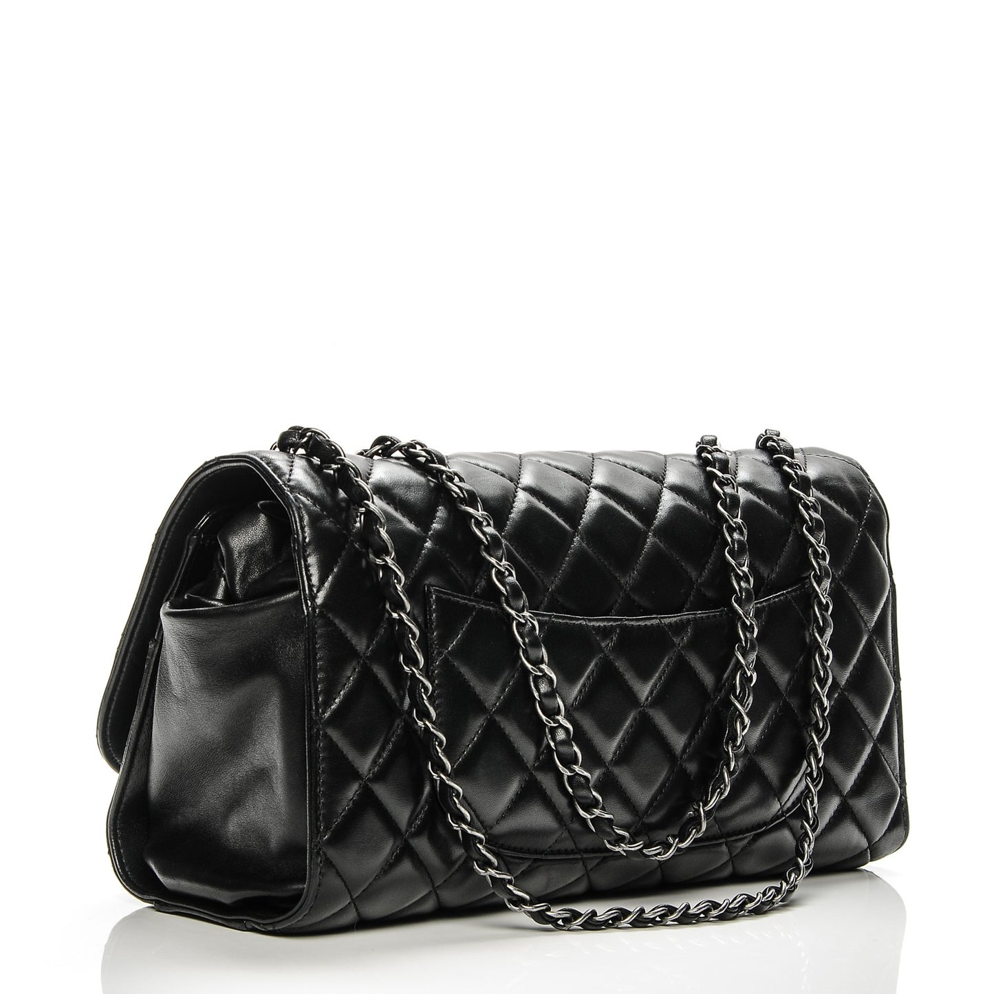 Lambskin Quilted Jumbo Grocery By Chanel Drawstring Shopping Bag Black