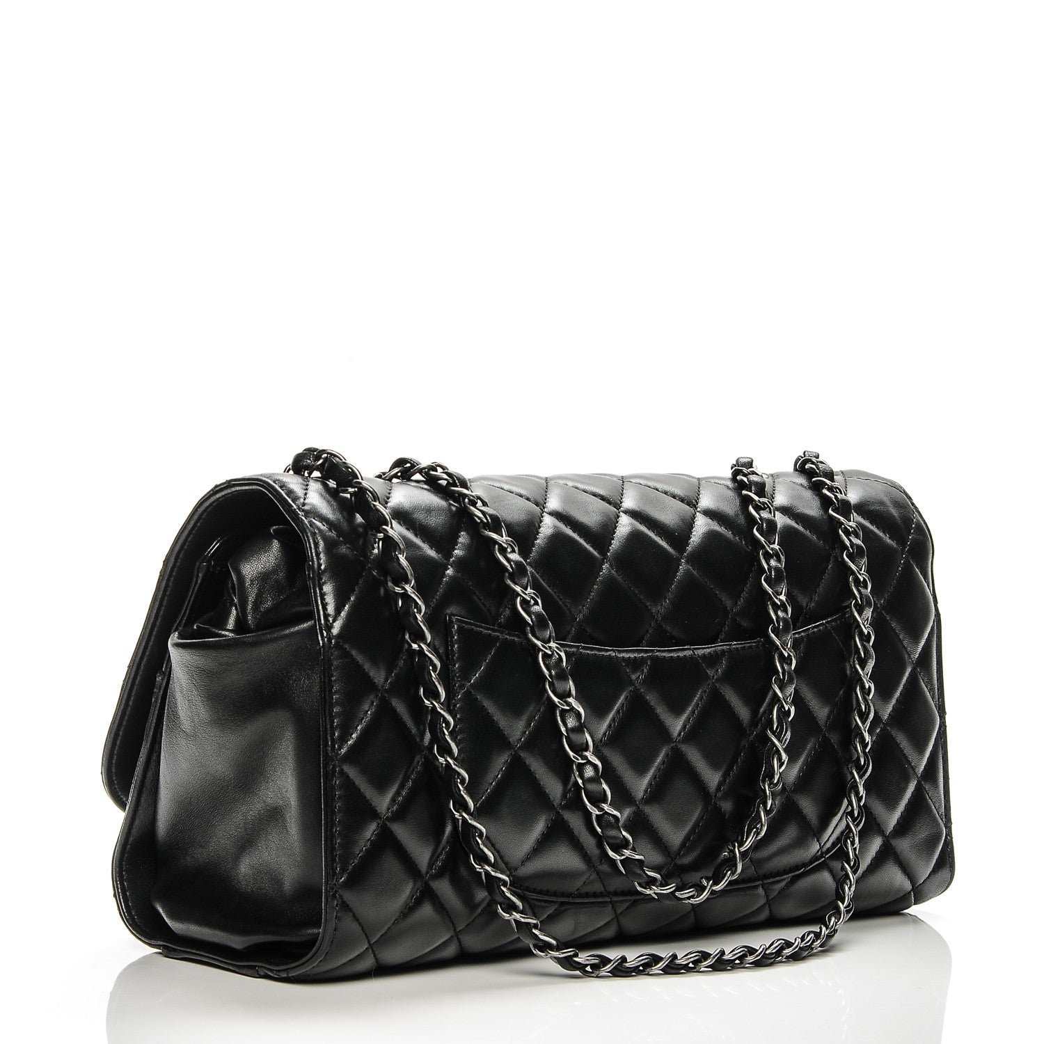 Chanel Lambskin Quilted Jumbo Grocery By Chanel Drawstring Shopping Bag Black 3 of 8