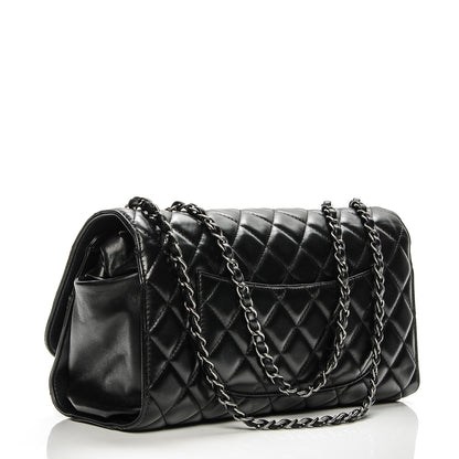 Chanel Lambskin Quilted Jumbo Grocery By Chanel Drawstring Shopping Bag Black 3 of 8