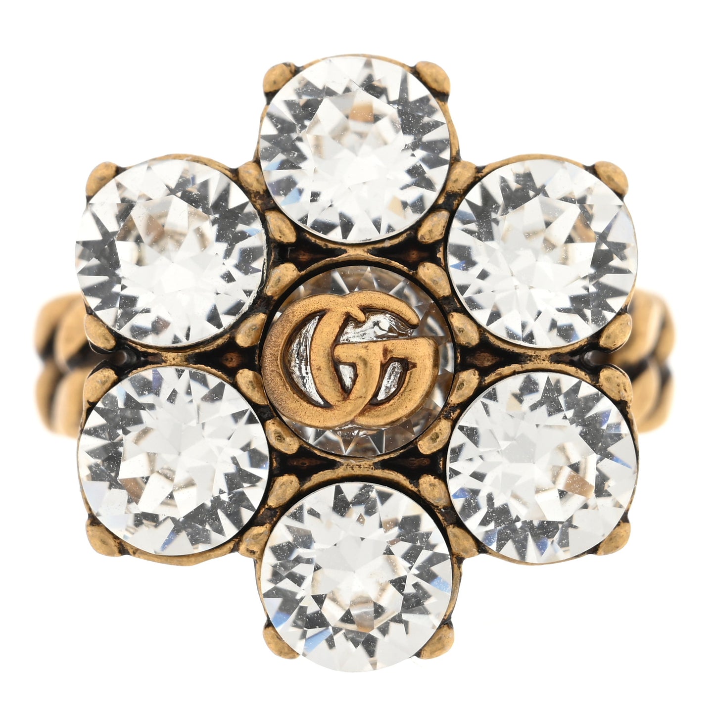 Metal Crystal Double G Ring S 52 6 Aged Gold