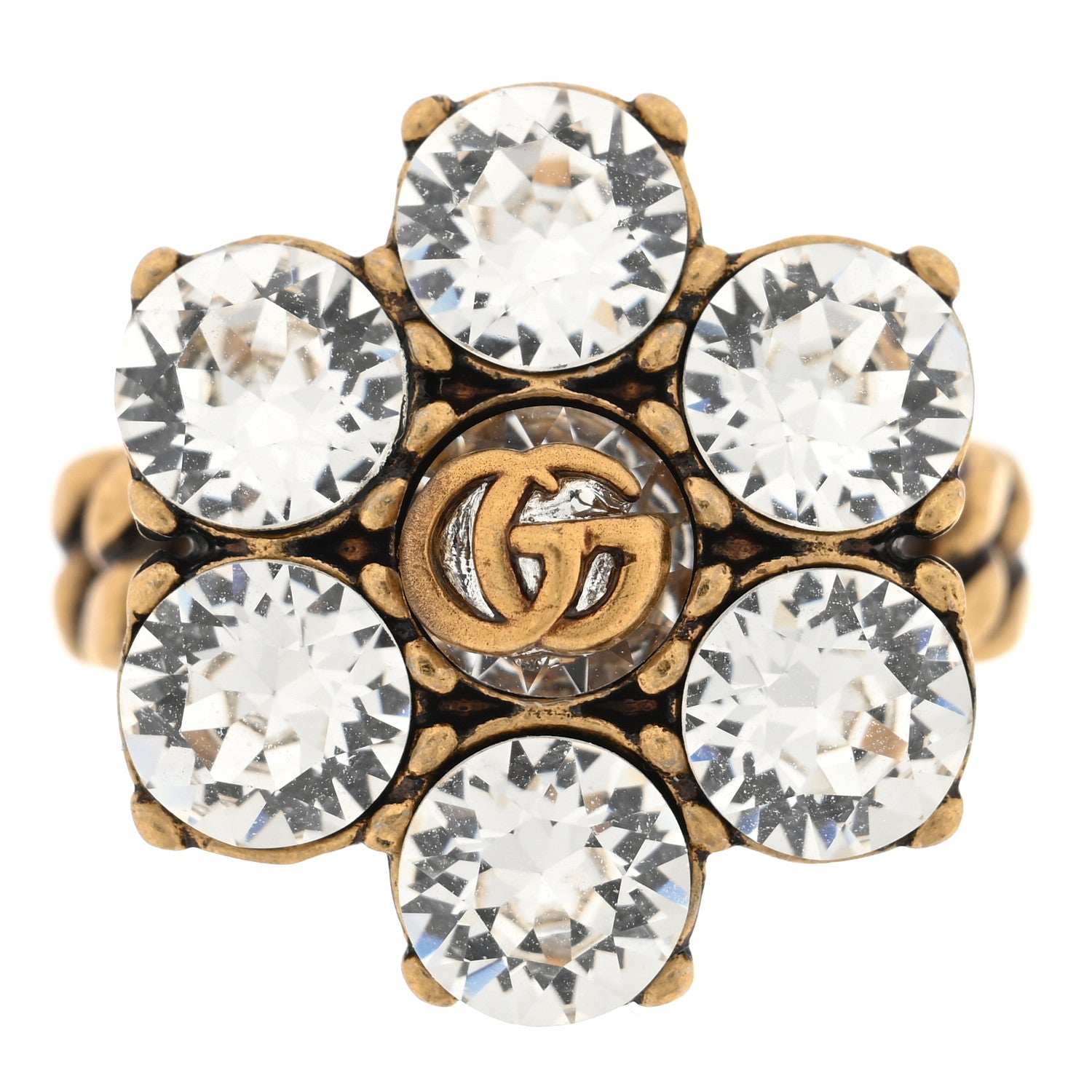 Gucci Metal Crystal Double G Ring S 52 6 Aged Gold 1 of 4