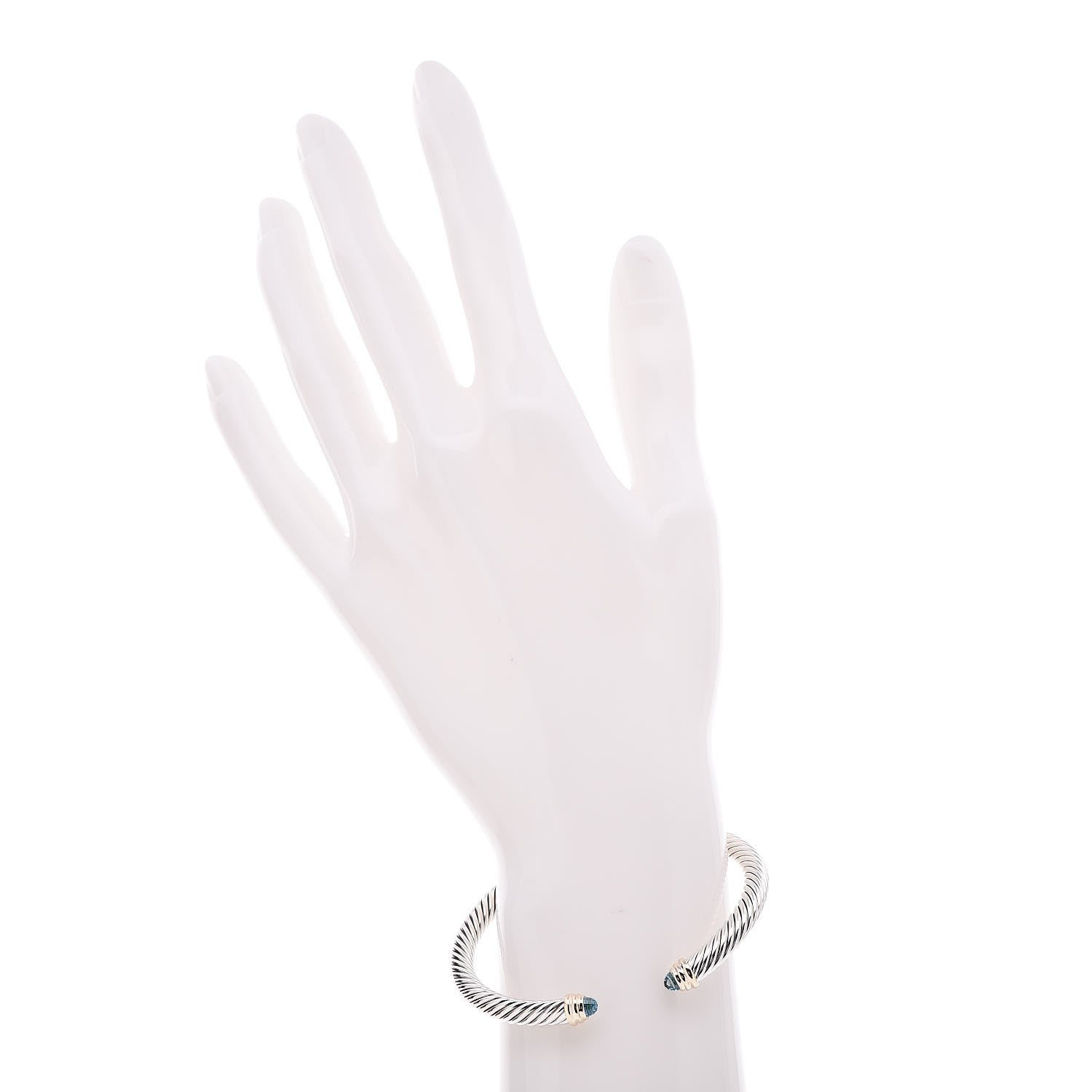 David Yurman Sterling Silver 14K Yellow Gold Blue Topaz 5mm Cable Classics Petite Color Bracelet 2 of 5