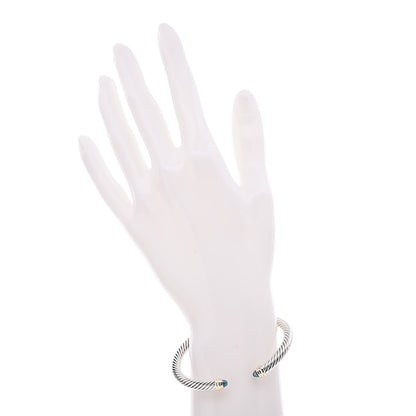 David Yurman Sterling Silver 14K Yellow Gold Blue Topaz 5mm Cable Classics Petite Color Bracelet 2 of 5