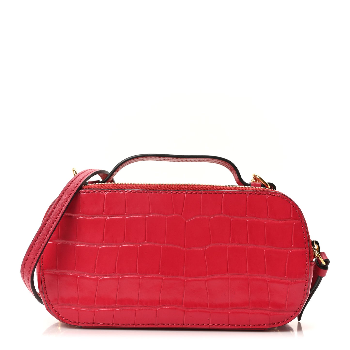 Calfskin Crocodile Embossed Mini C Vanity Bag Red