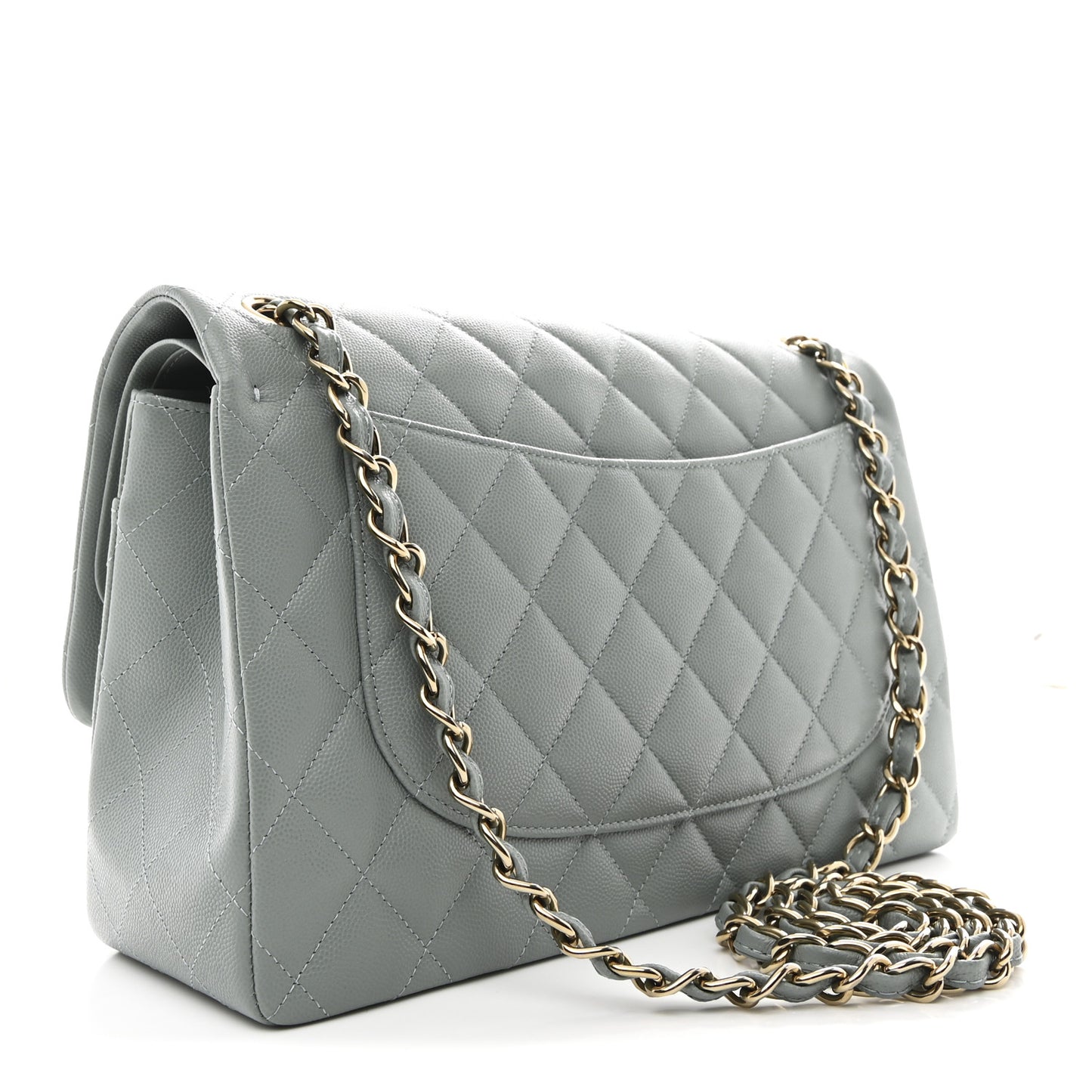 Caviar Quilted Jumbo Double Flap Light Blue