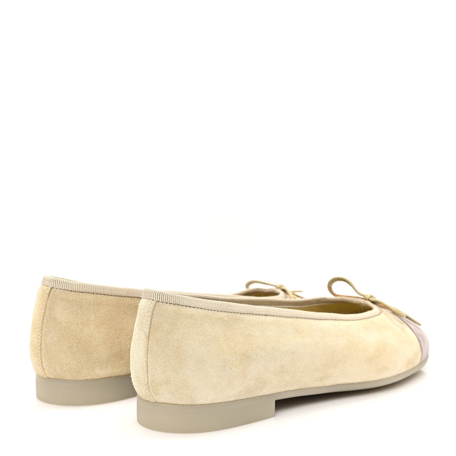 Chanel Suede Cap Toe CC Ballerina Flats 36.5 Light Yellow Gray 5 of 9