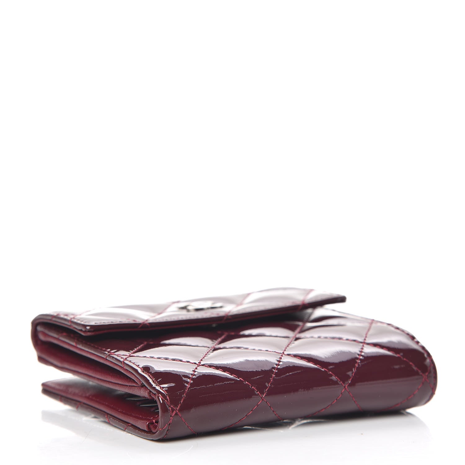Chanel Patent Quilted Compact French Flap Wallet Dark Red 4 of 9