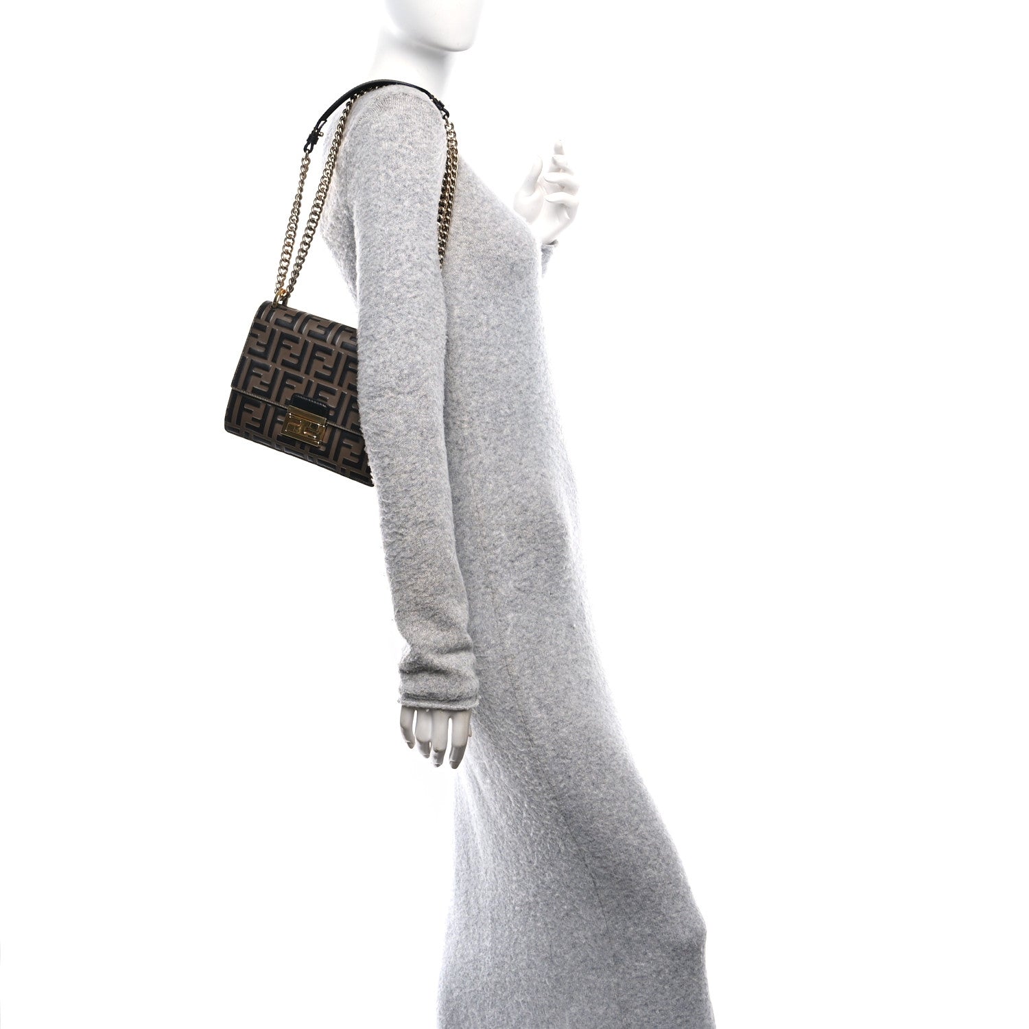 Fendi Vitello Liberty Bi-Color FF 1974 Embossed Small Kan U Shoulder Bag Maya Black 2 of 9