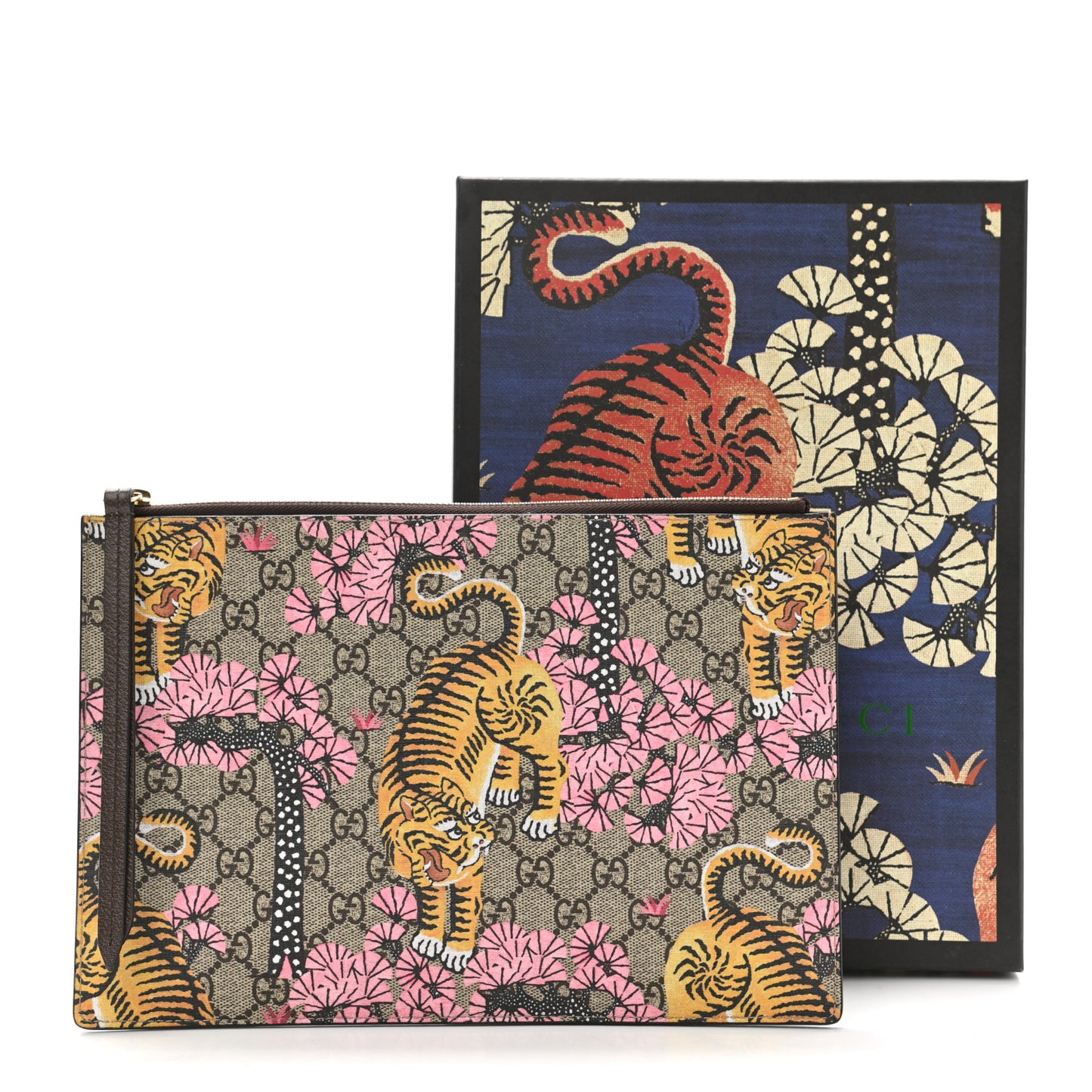 GG Supreme Monogram Bengal Zip Pouch Beige New Acero Crop Pink