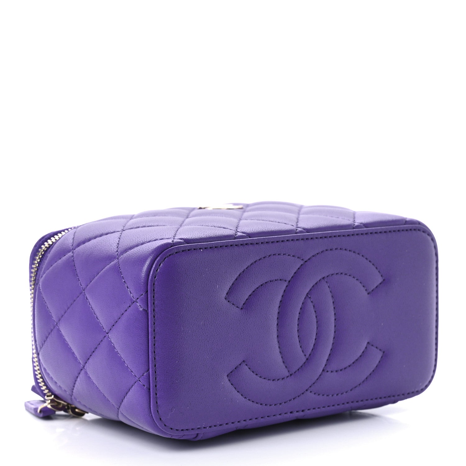 Chanel Lambskin Quilted Small Top Handle Vanity Case With Chain Purple 4 of 10