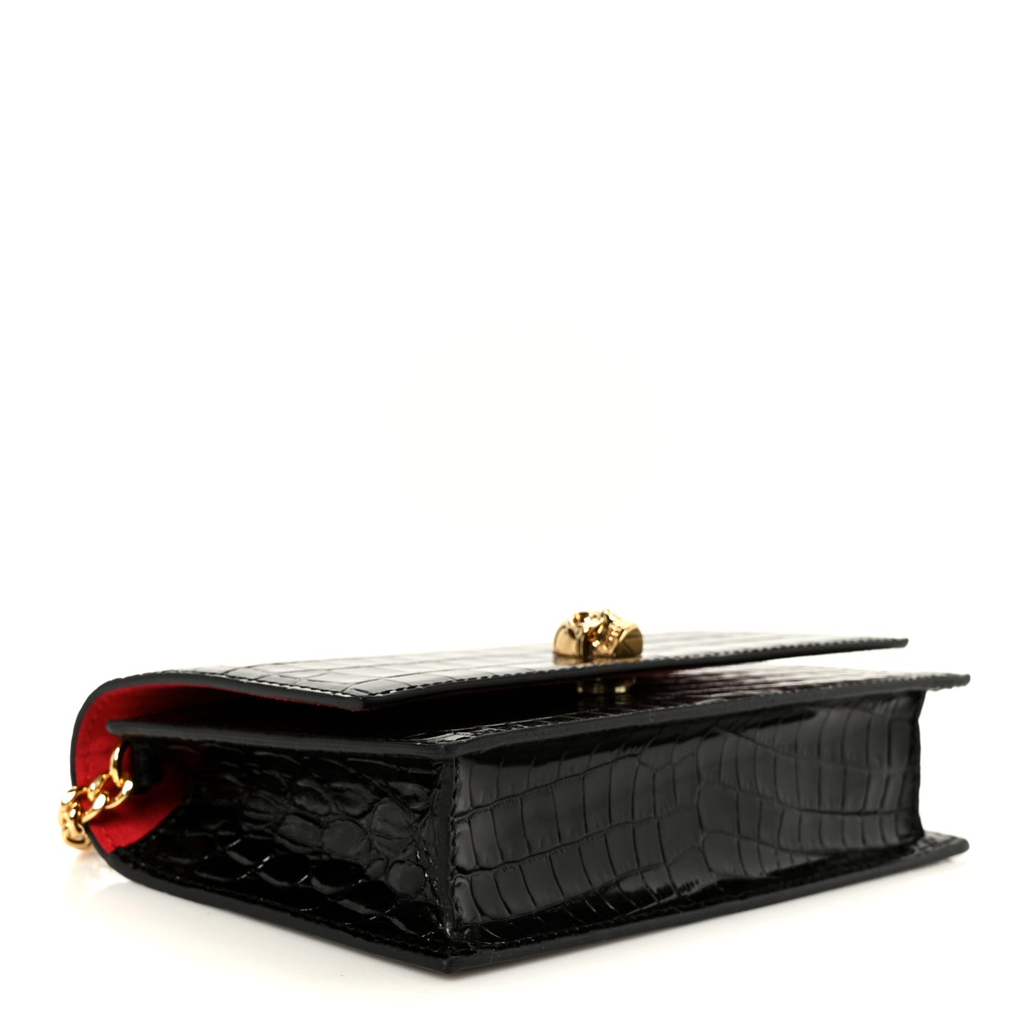 Calfskin Crocodile Embossed Skull Mini Shoulder Bag Black