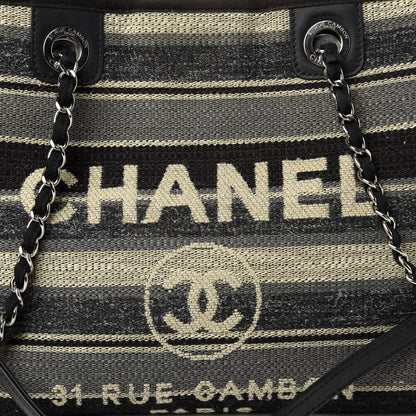 Chanel Striped Canvas Small Deauville Tote Dark Grey 10 of 10