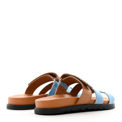 Hermes Denim Calfskin Womens Chypre Sandals 36 Bleu Clair Naturel 4 of 9