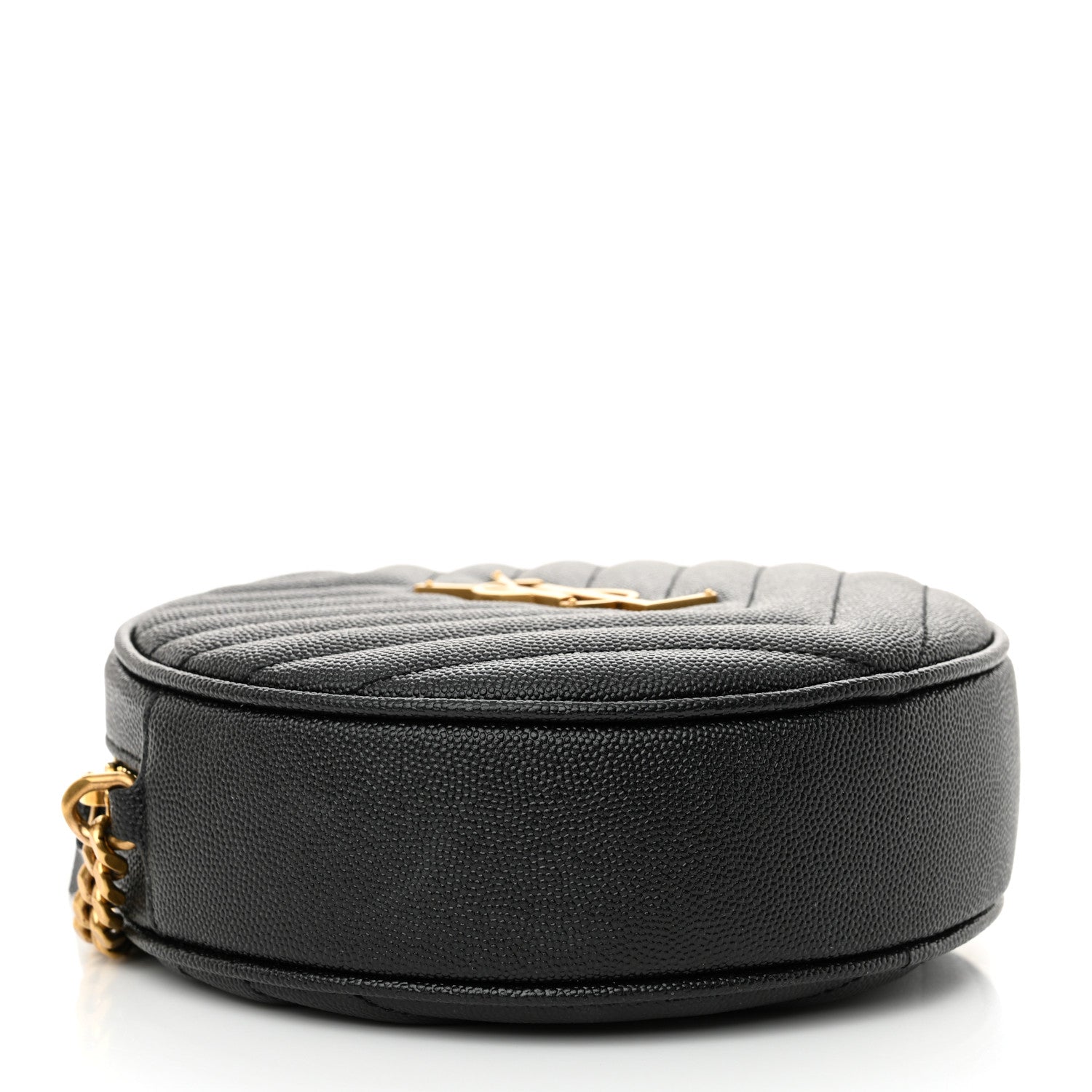 Saint Laurent Grain De Poudre Matelasse Chevron Quilted Round Vinyle Camera Bag Black 4 of 11