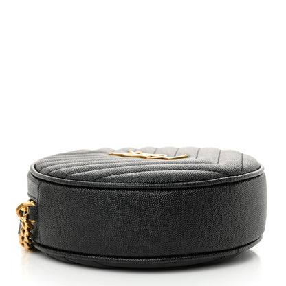 Saint Laurent Grain De Poudre Matelasse Chevron Quilted Round Vinyle Camera Bag Black 4 of 11