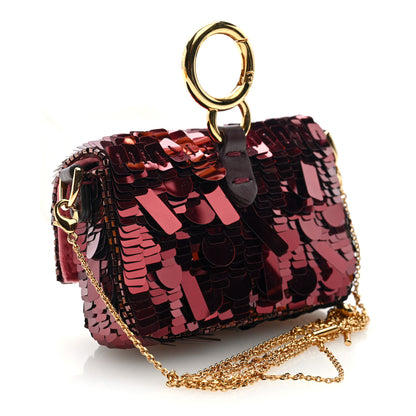 Fendi Sequin Paillettes Shiny Nappa Sex and the City Nano Maxi Buckle Baguette Charm Granata 3 of 11