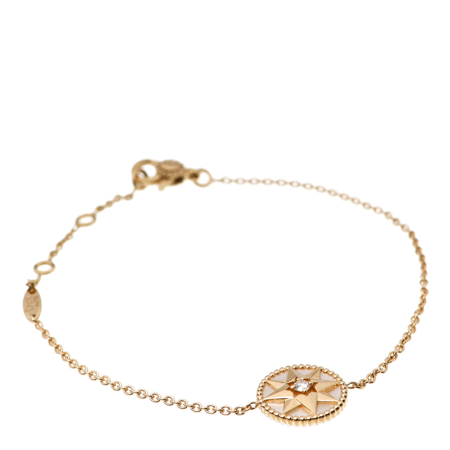 18K Yellow Gold Diamond Mother of Pearl Rose Des Vents Bracelet