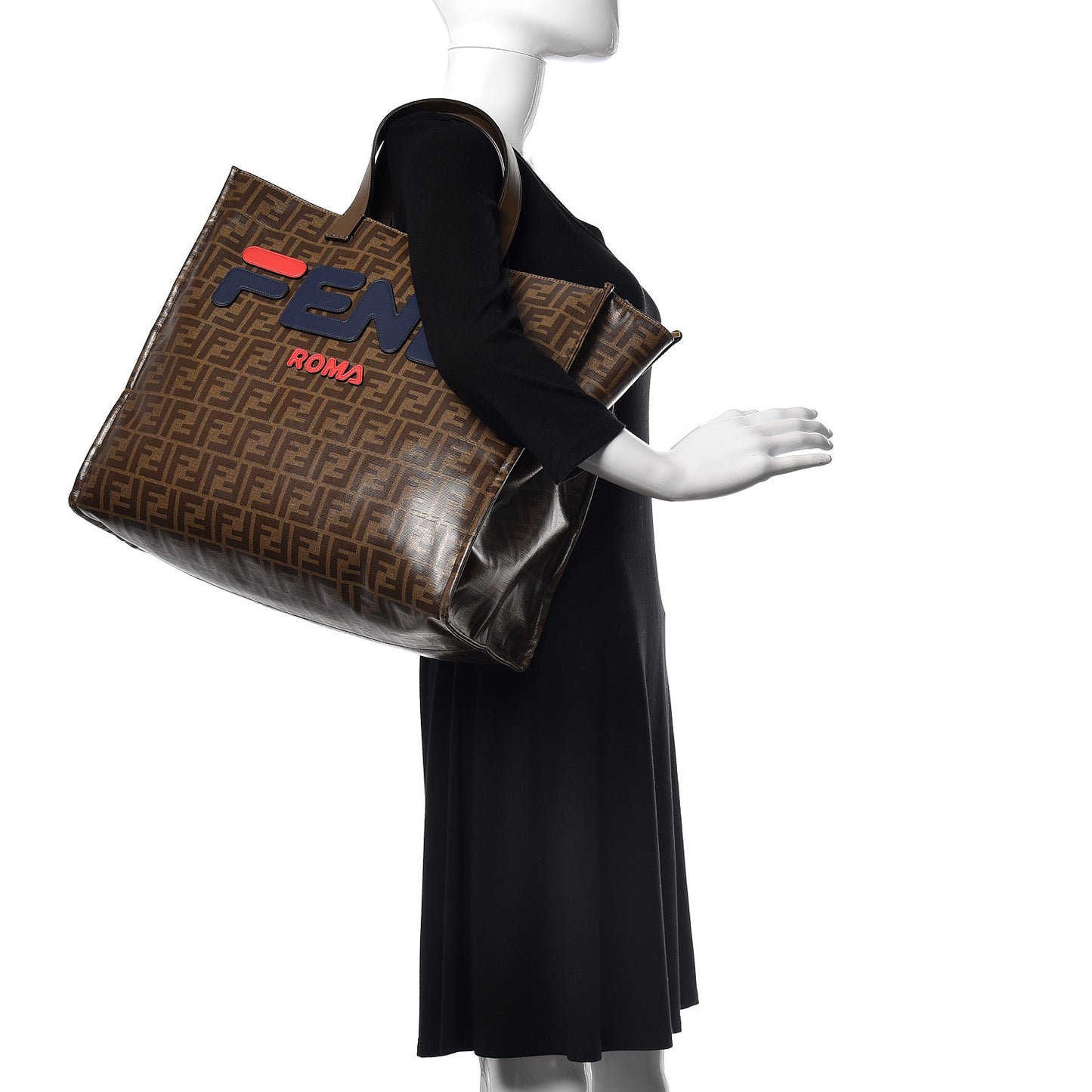 X FILA Glazed Fabric FF 1974 Mania Shopping Tote Bag Mogano Panna Blueberry