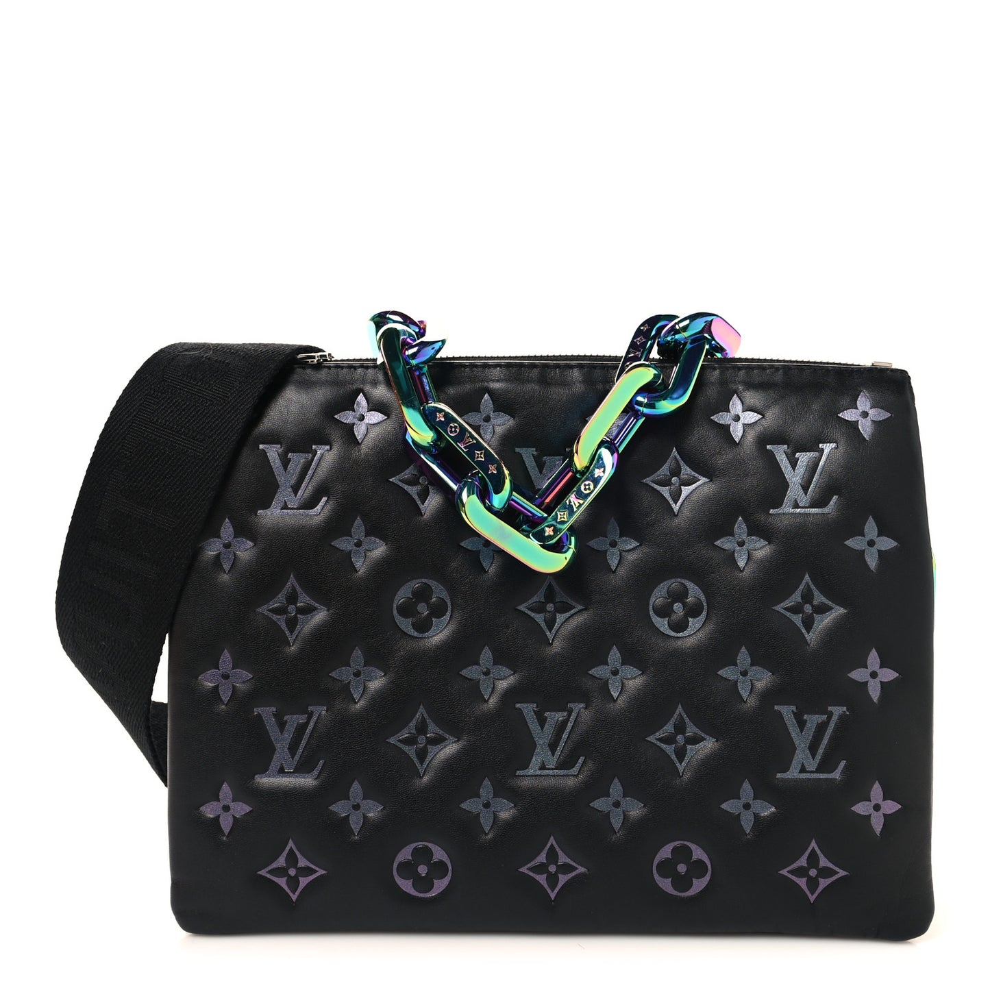 Lambskin Embossed Monogram LV Ski Coussin PM Black Multicolor