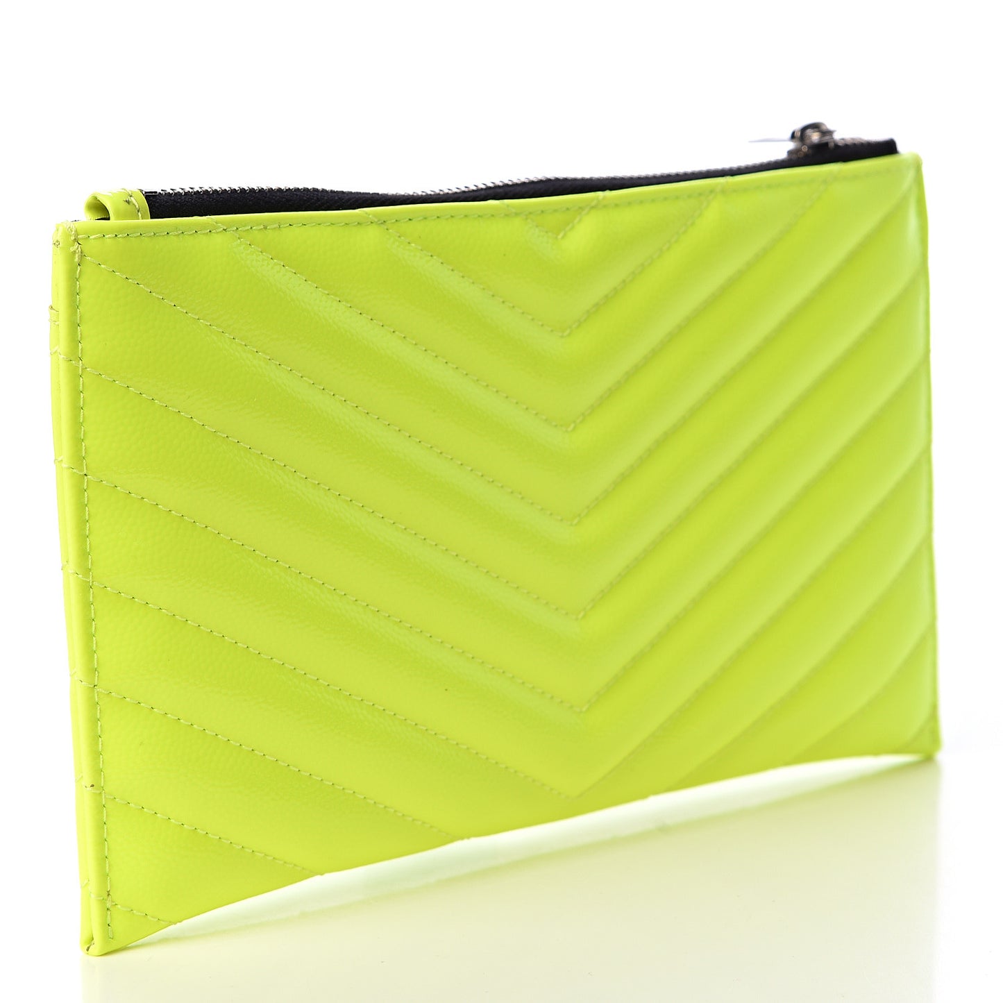 Patent Grain De Poudre Matelasse Chevron Monogram Bill Pouch Neon Yellow