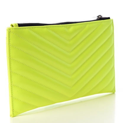 Saint Laurent Patent Grain De Poudre Matelasse Chevron Monogram Bill Pouch Neon Yellow 4 of 11