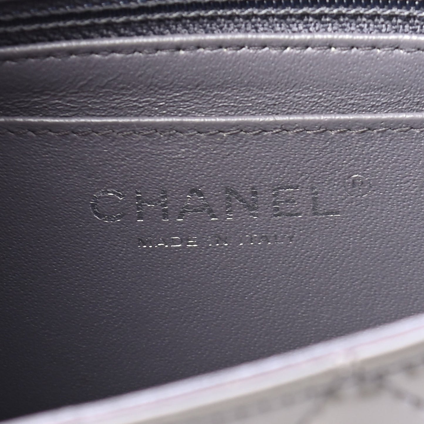Patent Calfskin Quilted Mini Rectangular Flap Grey
