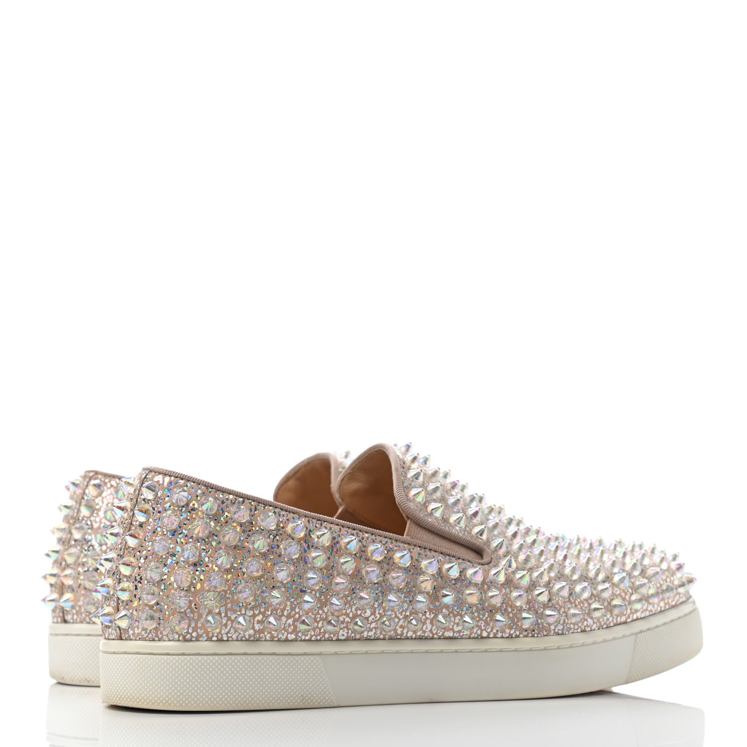 Christian Louboutin Glitter Spikes Womens Roller Boat Flat 37.5 Silver 3 of 5