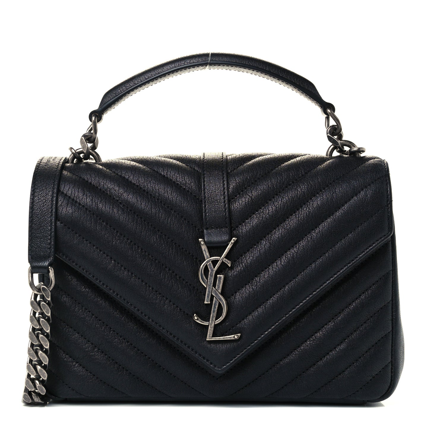 Sheepskin Matelasse Chevron Monogram Medium College Bag Black