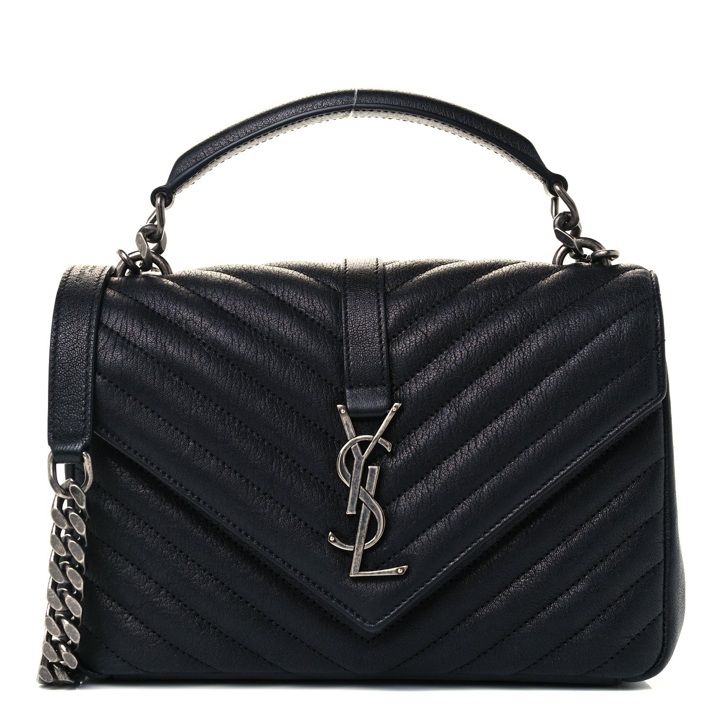 Saint Laurent Sheepskin Matelasse Chevron Monogram Medium College Bag Black 1 of 11