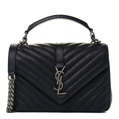 Saint Laurent Sheepskin Matelasse Chevron Monogram Medium College Bag Black 1 of 11