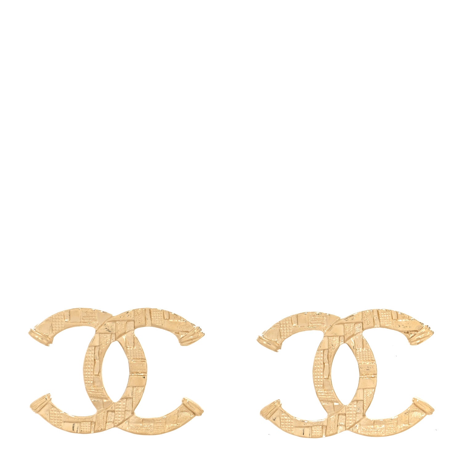 Chanel Metal Tweed Effect CC Earrings Gold 1 of 4