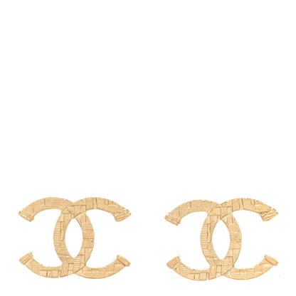 Chanel Metal Tweed Effect CC Earrings Gold 1 of 4