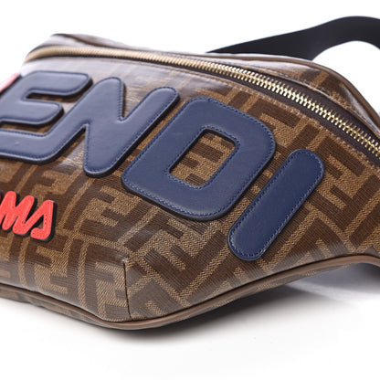 Fendi X FILA Glazed Fabric Vitello Century FF 1974 Mania Belt Bag Mogano Panna Blueberry 9 of 10