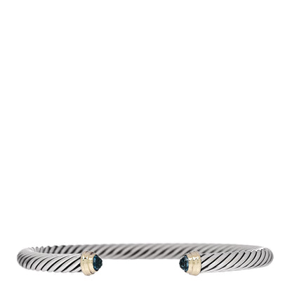 David Yurman Sterling Silver 14K Yellow Gold Blue Topaz 5mm Cable Classics Petite Color Bracelet 1 of 3