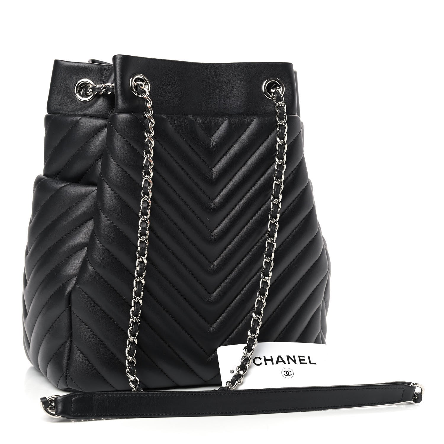 Chanel Calfskin Chevron Small Urban Spirit Drawstring Bag Black 3 of 9