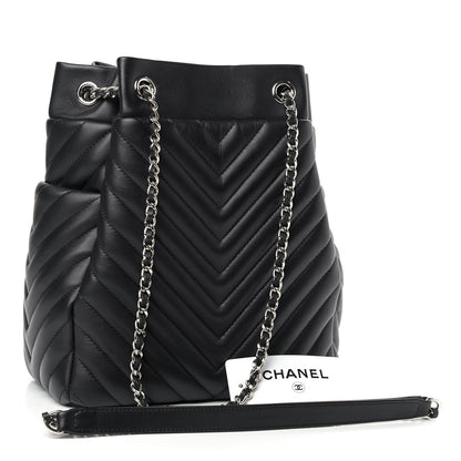 Chanel Calfskin Chevron Small Urban Spirit Drawstring Bag Black 3 of 9