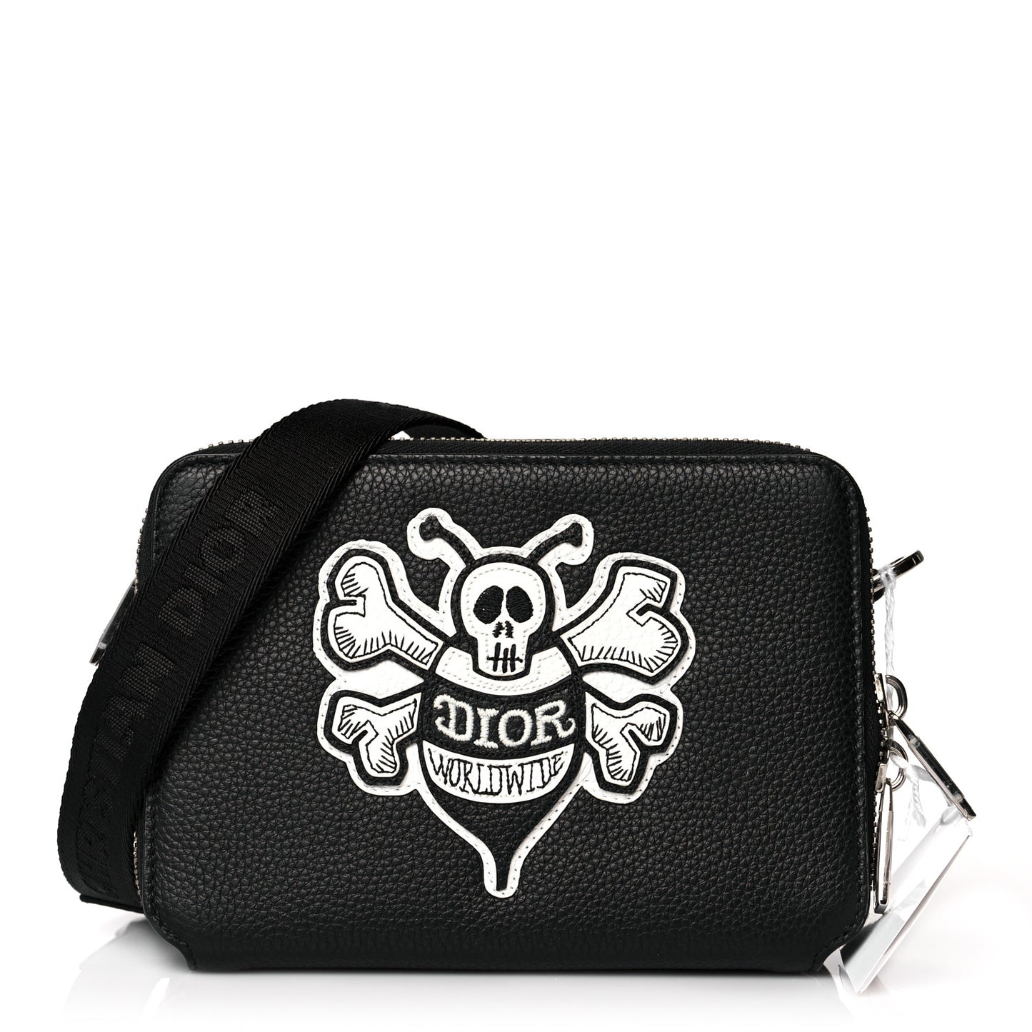 X SHAWN STUSSY Grained Calfskin Double Zip Crossbody Pouch Black
