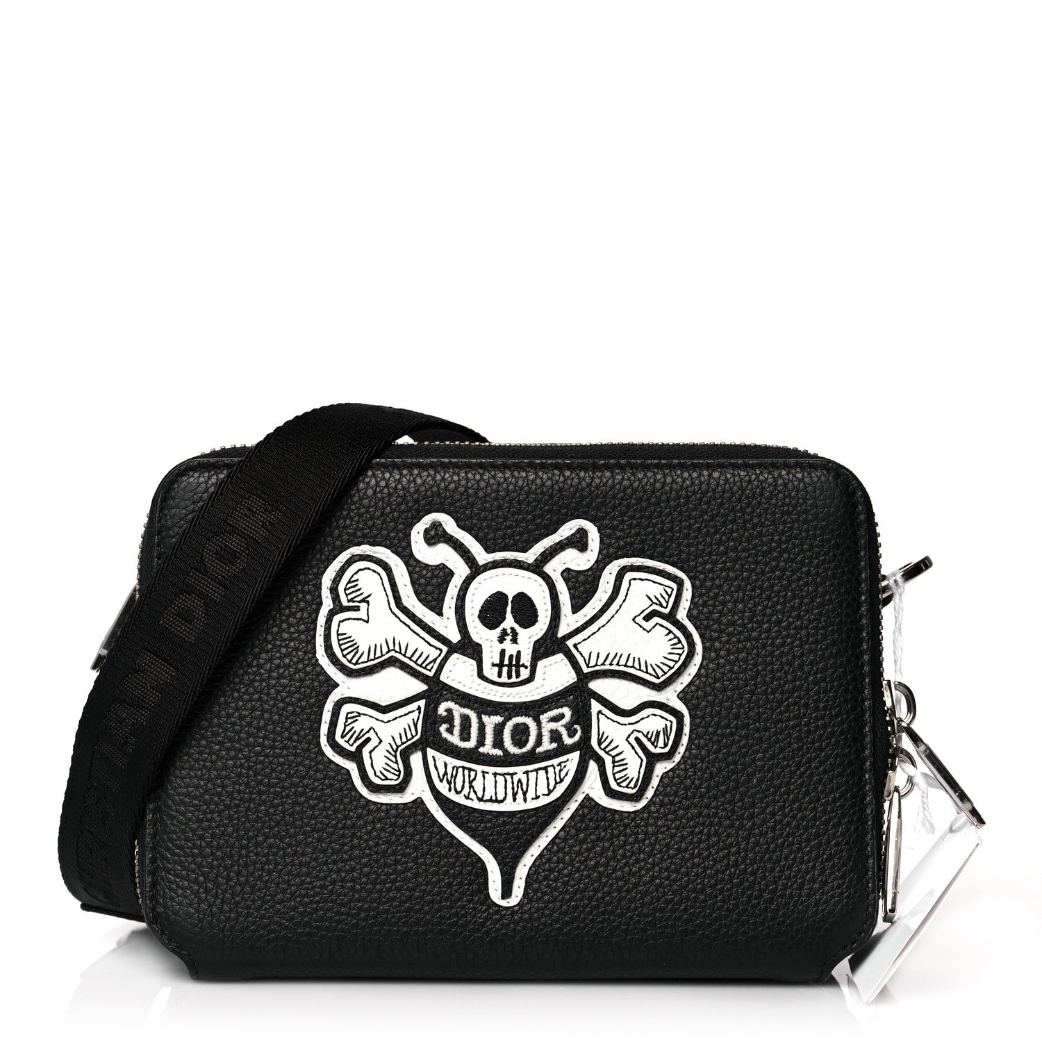 Christian Dior X SHAWN STUSSY Grained Calfskin Double Zip Crossbody Pouch Black 1 of 11