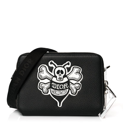 Christian Dior X SHAWN STUSSY Grained Calfskin Double Zip Crossbody Pouch Black 1 of 11